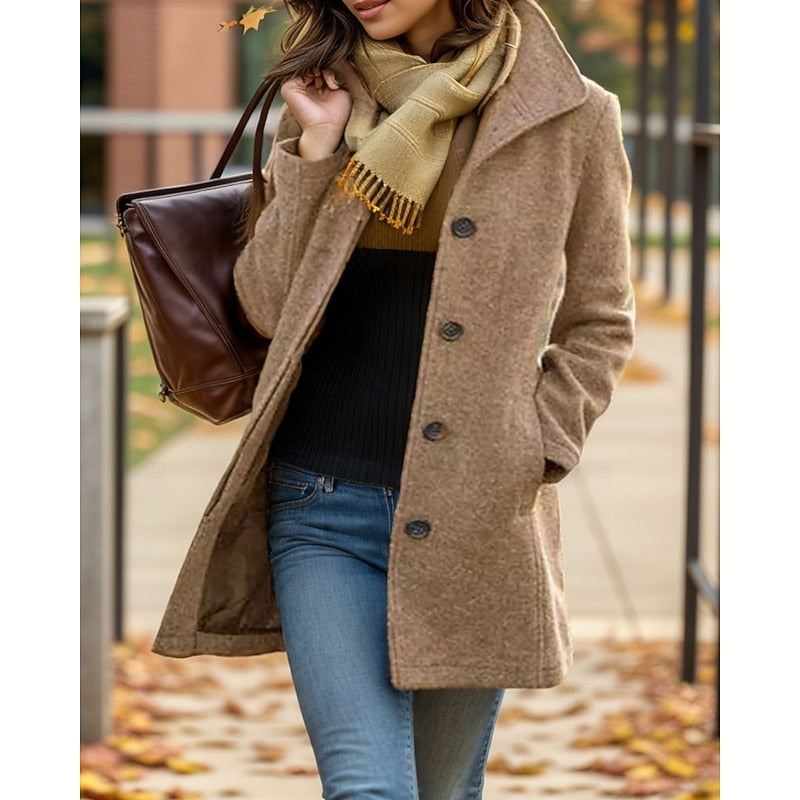 Rosalind turn-down collar coat front detail