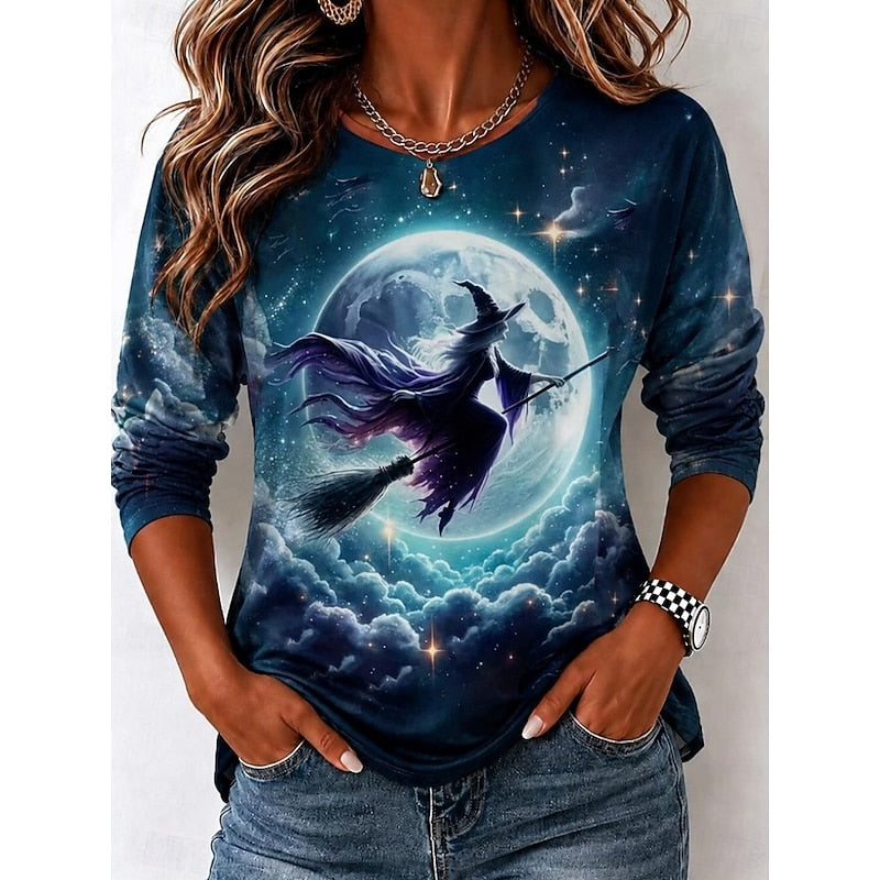 Autumn | Halloween Witch Graphic Long Sleeve Top