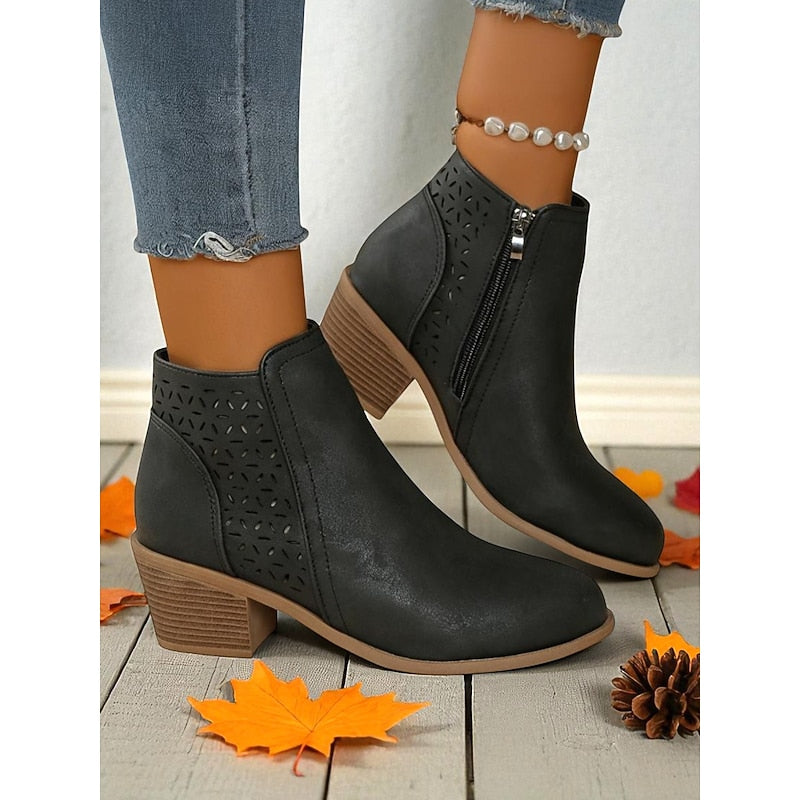 Hollis | Cutout Low-Heel Ankle Boots