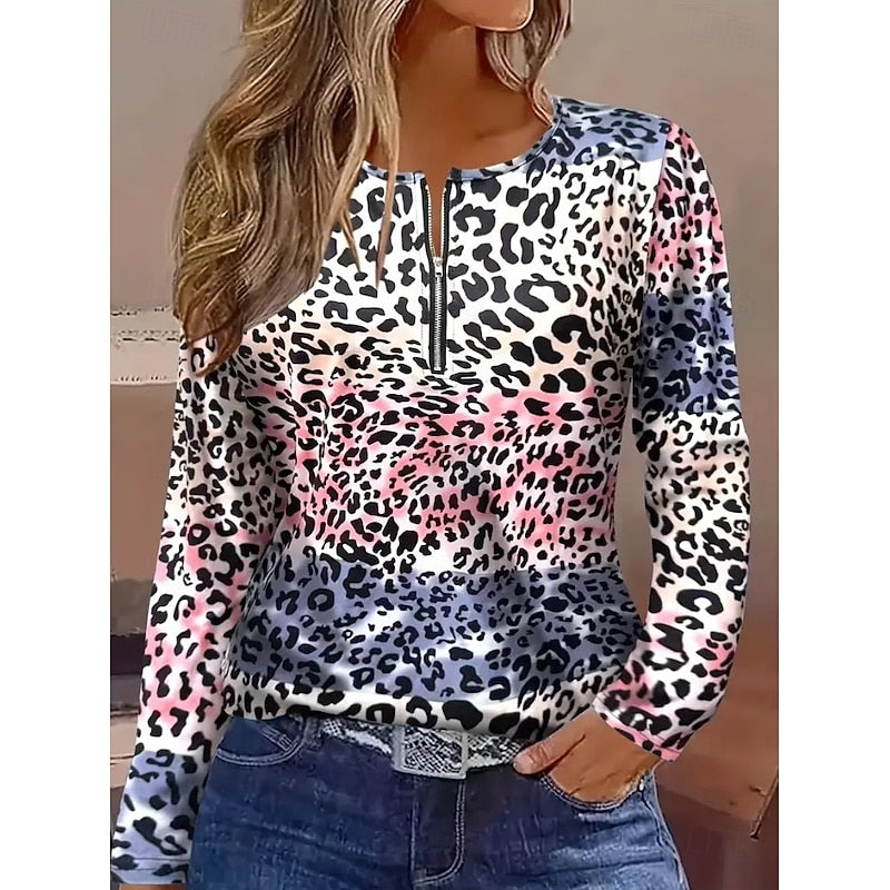 Rachel | Floral Quarter-Zip Long Sleeve Top