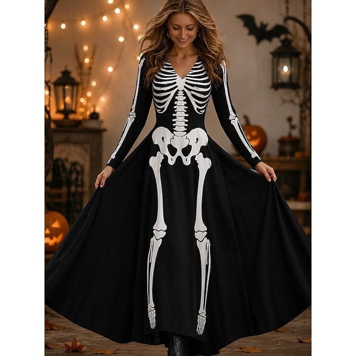 Seraphina | Halloween Skeleton Print Maxi Dress