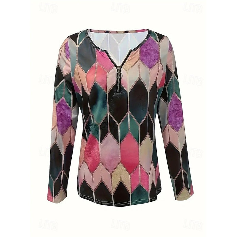 Rachel | Floral Quarter-Zip Long Sleeve Top