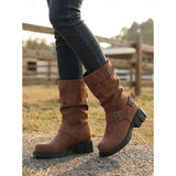 Sylvia | Buckle-Detail Mid-Calf Biker Boots