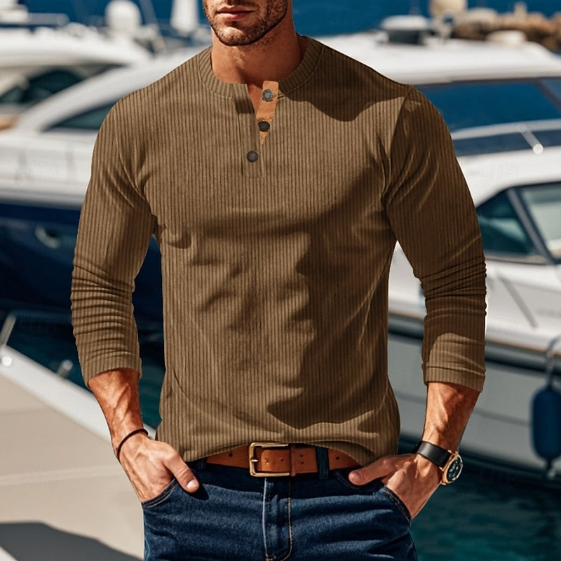Elias | Ribbed Long Sleeve Henley Shirt