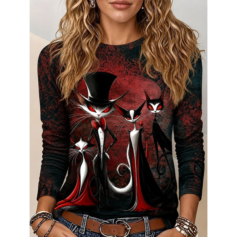 Katherine | Halloween Gothic Graphic Long-Sleeve Top