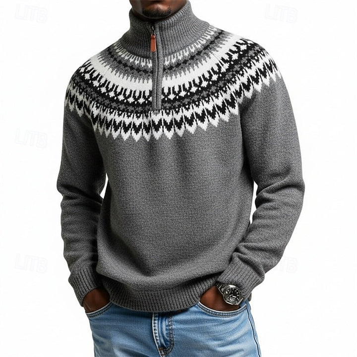 Barnaby | Patterned Quarter-Zip Sweater