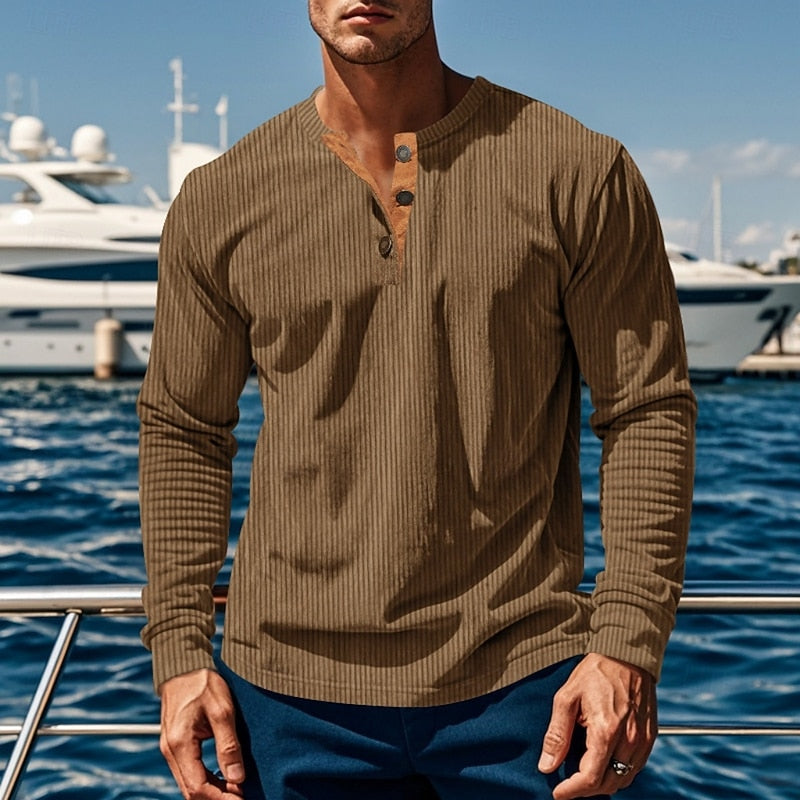 Elias | Ribbed Long Sleeve Henley Shirt