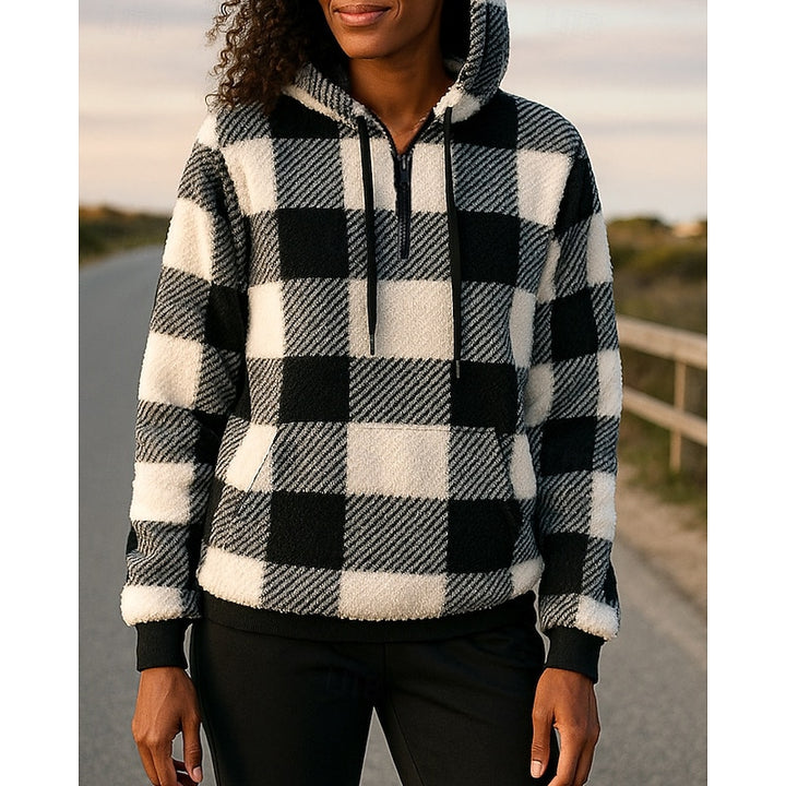 Colette | Cozy Quarter-Zip Checkered Hoodie