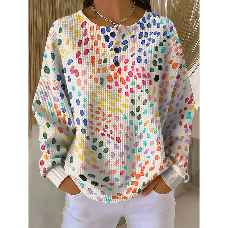 Melody | Button-Neck Print Sweatshirt