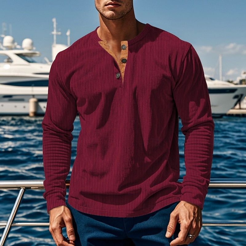 Elias | Ribbed Long Sleeve Henley Shirt
