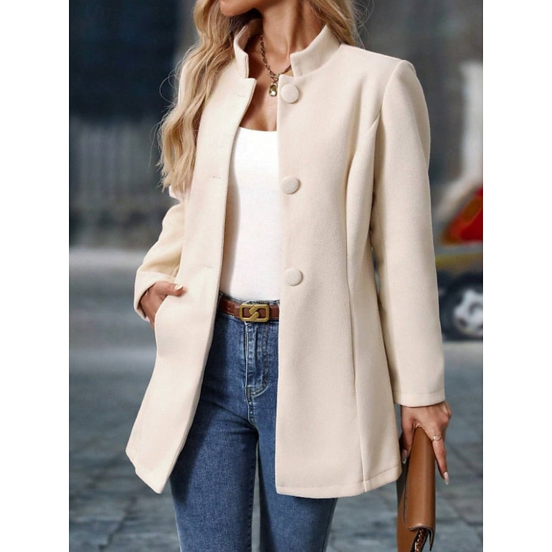 Fiona stand-collar coat front detail