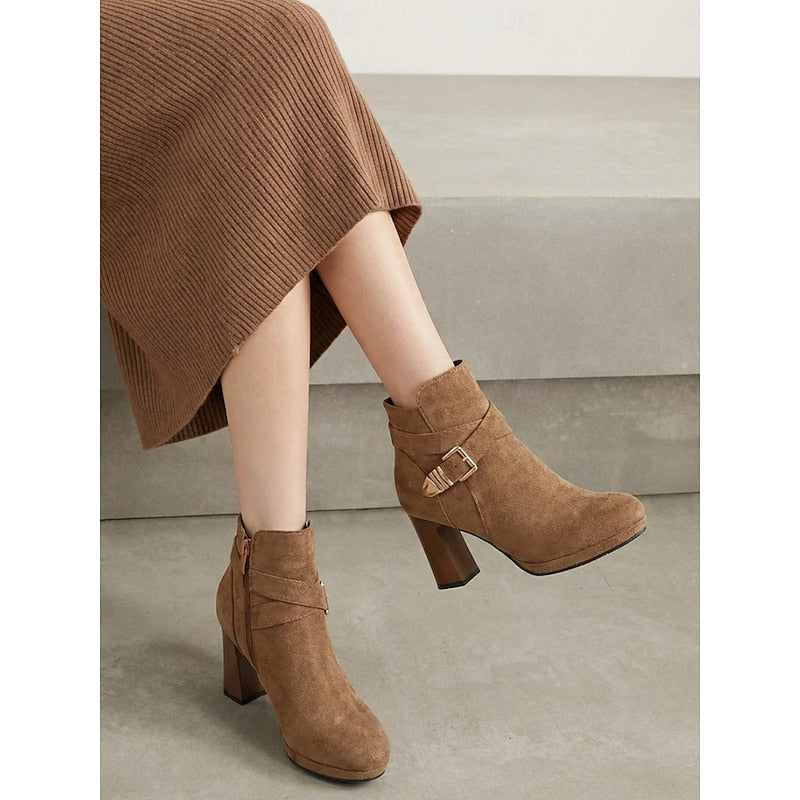 Renata Buckle-Strap Block Heel Ankle Boots