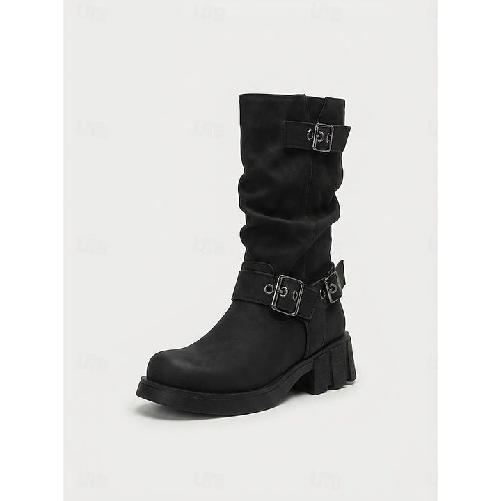 Sylvia | Buckle-Detail Mid-Calf Biker Boots
