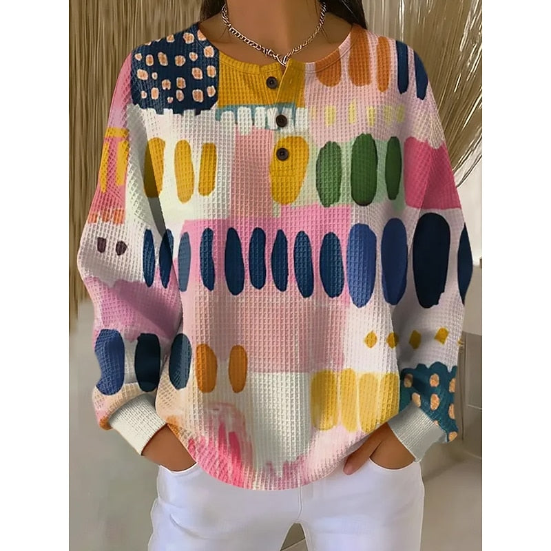 Melody | Button-Neck Print Sweatshirt