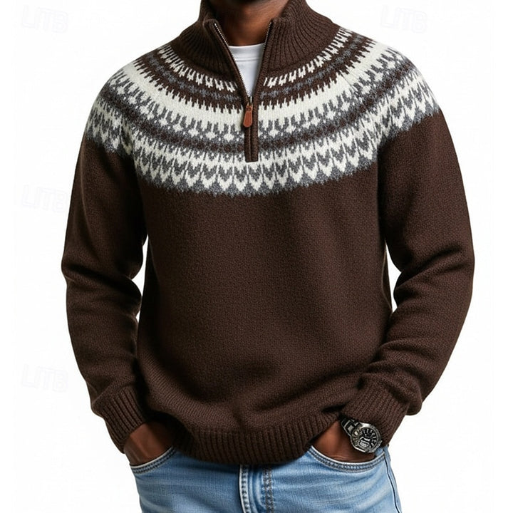 Barnaby | Patterned Quarter-Zip Sweater