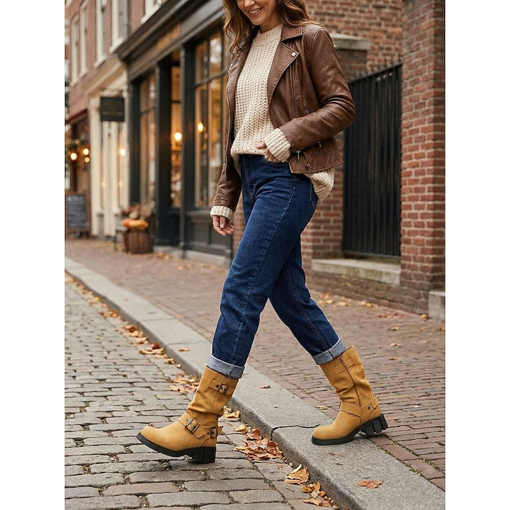 Sylvia | Buckle-Detail Mid-Calf Biker Boots