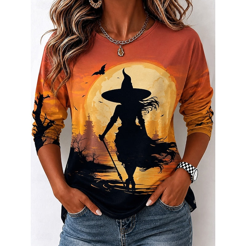 Autumn | Halloween Witch Graphic Long Sleeve Top