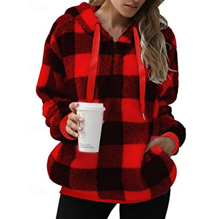 Colette | Cozy Quarter-Zip Checkered Hoodie