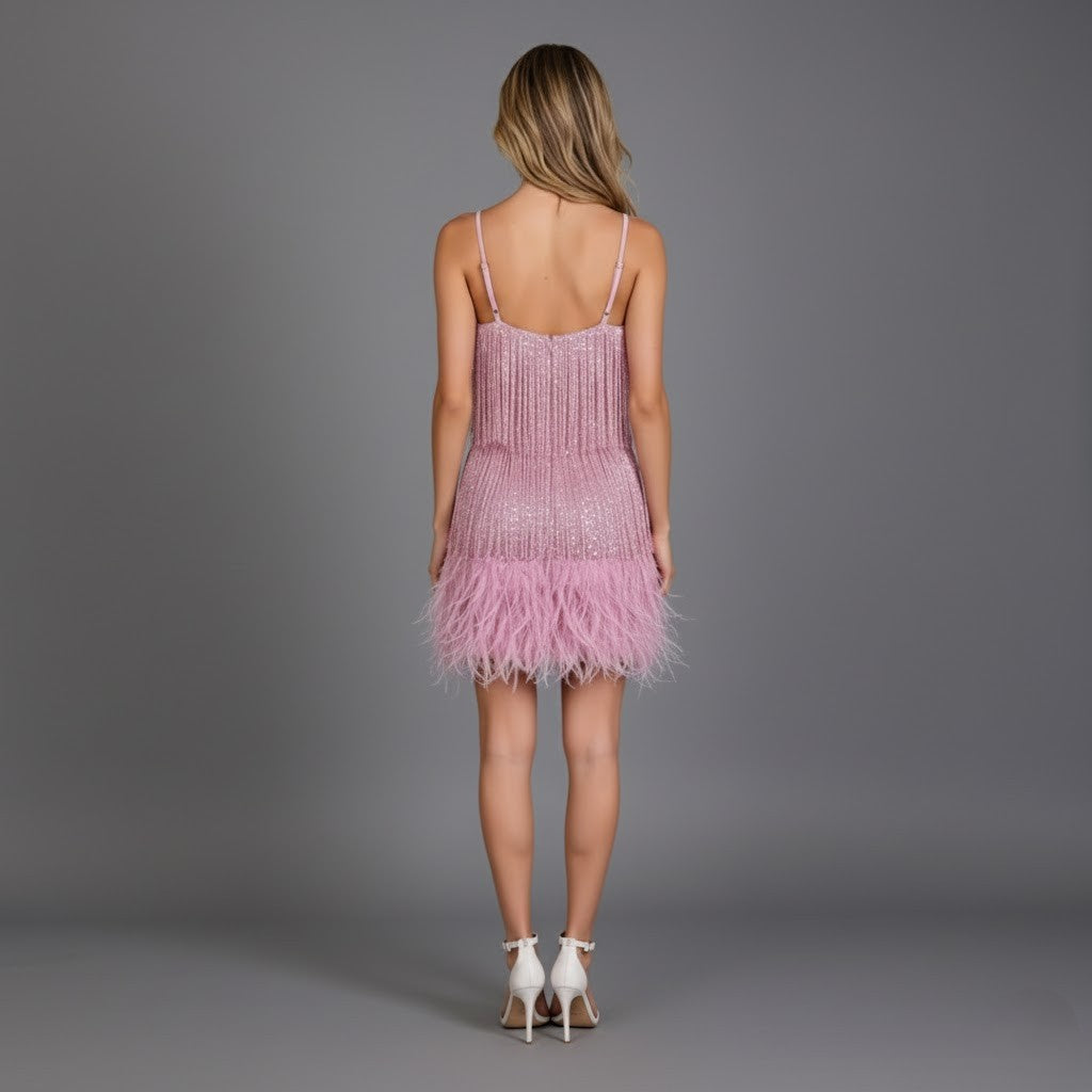 Eloise | Fringed Feather-Hem Party Dress