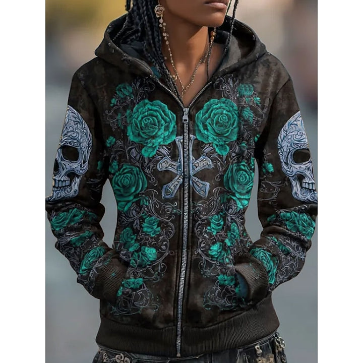 Willow | Skull & Rose Halloween Zip-Up Hoodie