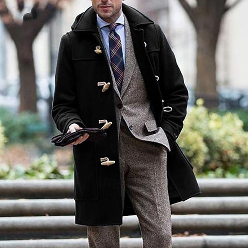 Fletcher hooded overcoat toggle fastening detail