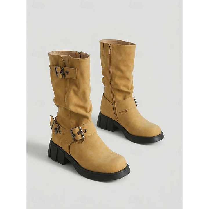 Sylvia | Buckle-Detail Mid-Calf Biker Boots