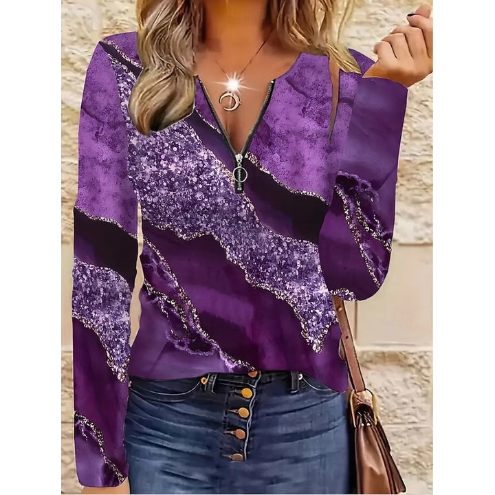 Rachel | Floral Quarter-Zip Long Sleeve Top