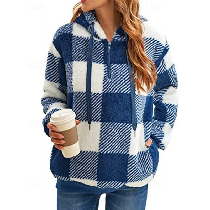 Colette | Cozy Quarter-Zip Checkered Hoodie