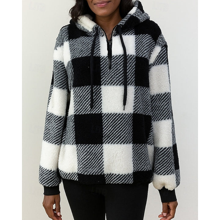 Colette | Cozy Quarter-Zip Checkered Hoodie