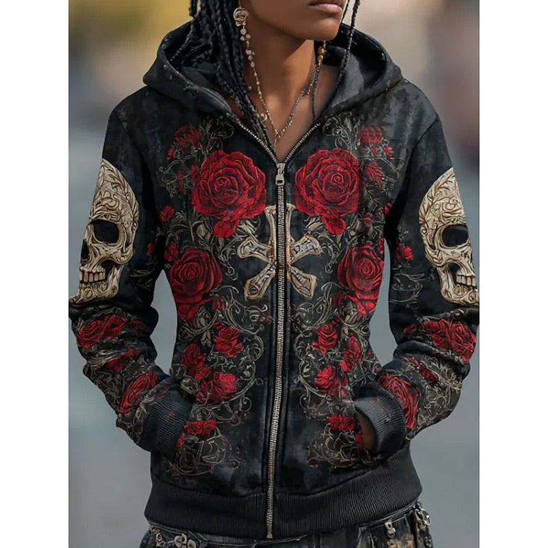 Willow | Skull & Rose Halloween Zip-Up Hoodie