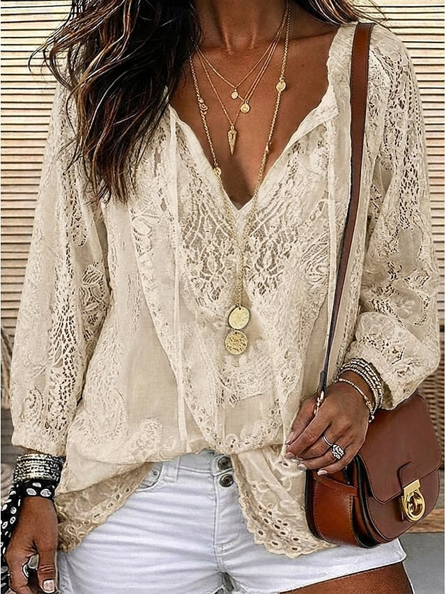 Estelle Flowing Lace-Detail Blouse