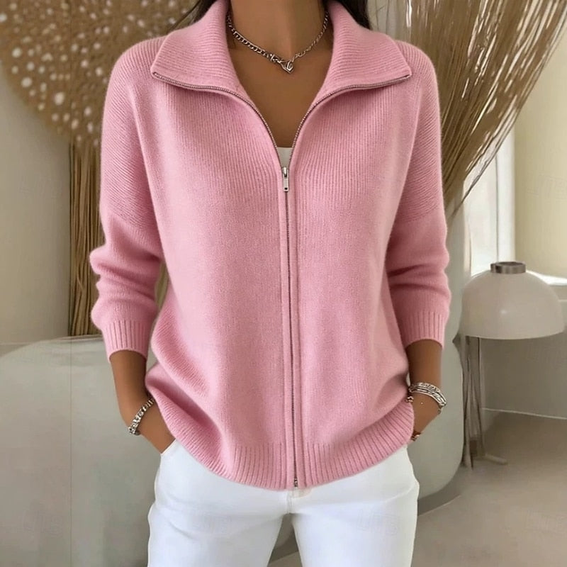 Claudia | Stand Collar Zip Cardigan