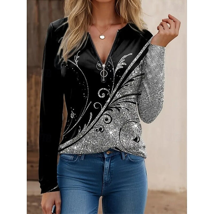 Rachel | Floral Quarter-Zip Long Sleeve Top