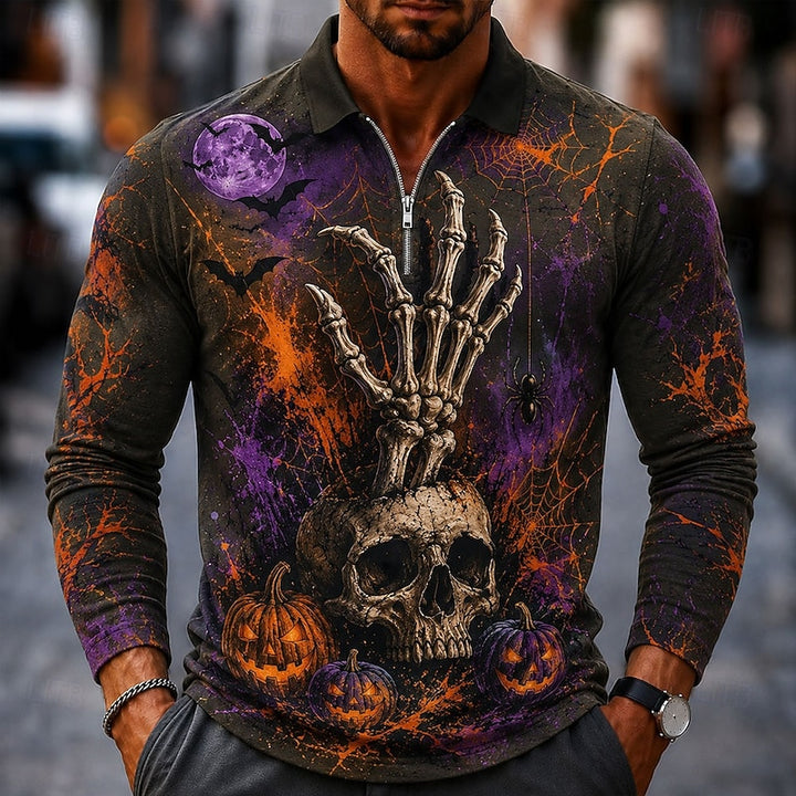 Bram | Halloween Zip Long-Sleeve Polo Shirt