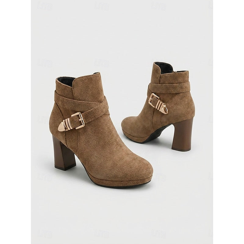 Renata Buckle-Strap Block Heel Ankle Boots Side View