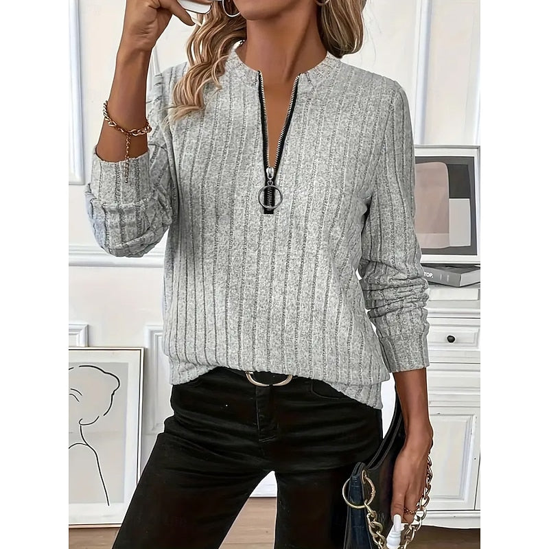 Celeste | Ribbed Zip-Neck Top