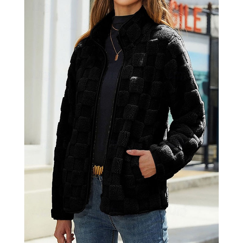 Annika | Textured Stand-Collar Zip Coat