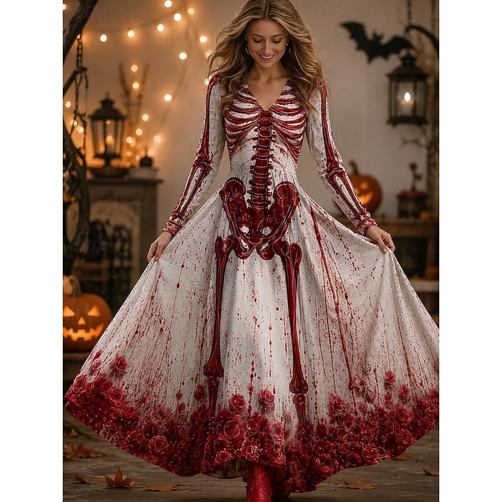 Seraphina | Halloween Skeleton Print Maxi Dress