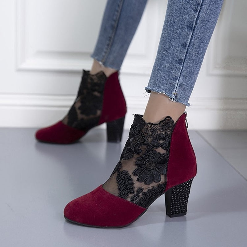 Belinda | Lace-Accent Heeled Ankle Boots