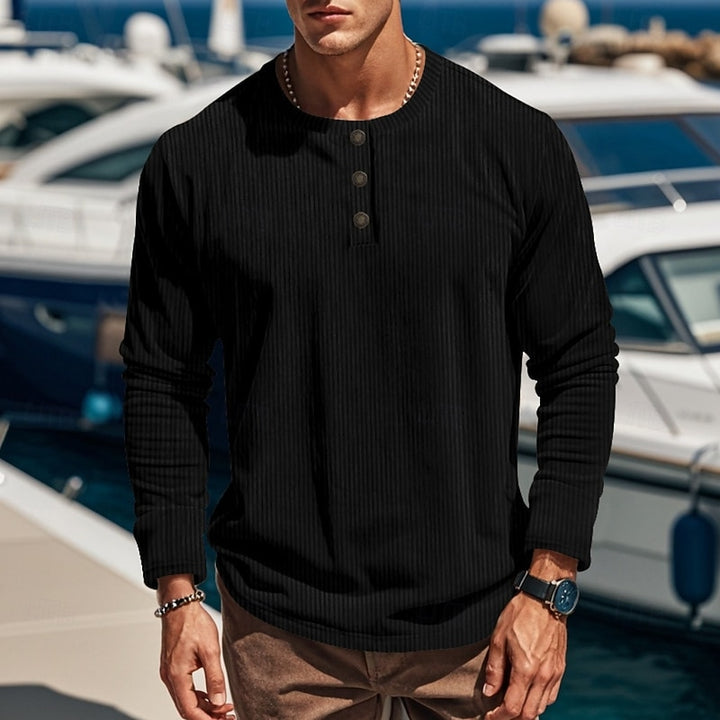 Elias | Ribbed Long Sleeve Henley Shirt