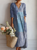 Heidi | Classic Blue Patched V-Neck Dress