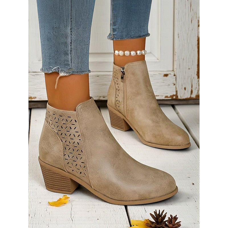 Hollis | Cutout Low-Heel Ankle Boots