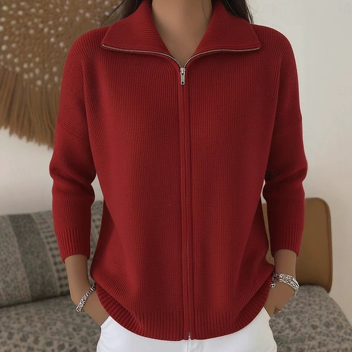 Claudia | Stand Collar Zip Cardigan