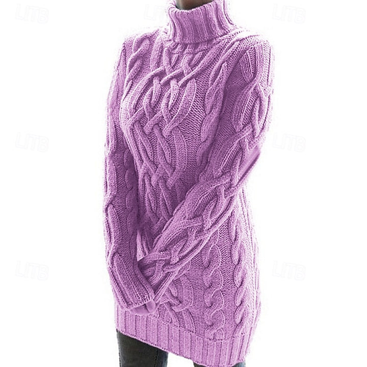 Thea | Cable-Textured Turtleneck Sweater Dress