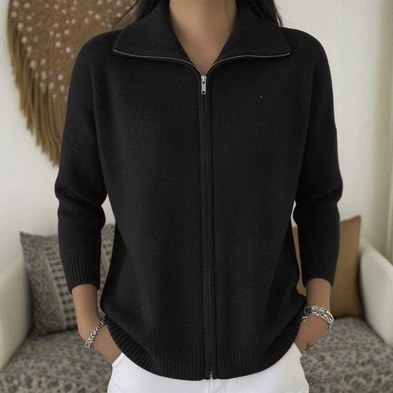 Claudia | Stand Collar Zip Cardigan