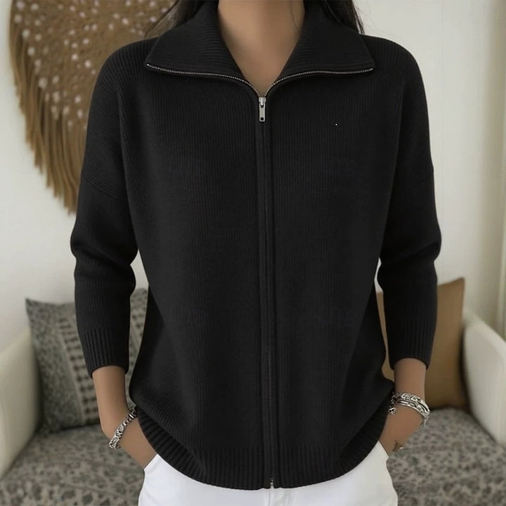 Claudia | Stand Collar Zip Cardigan