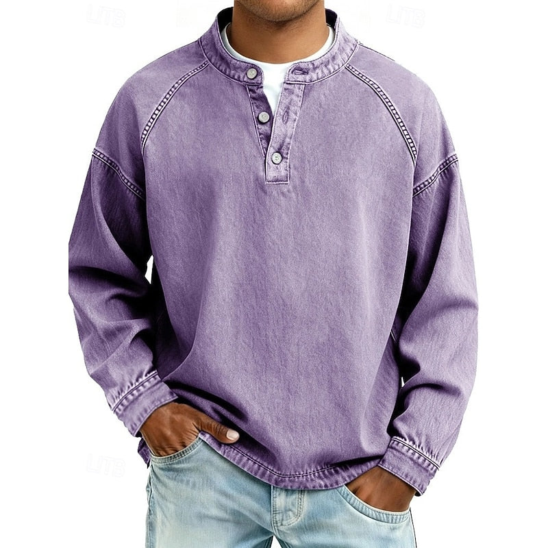 Trent | Vintage Washed Stand-Collar Henley Shirt