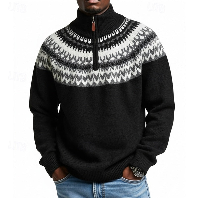 Barnaby | Patterned Quarter-Zip Sweater